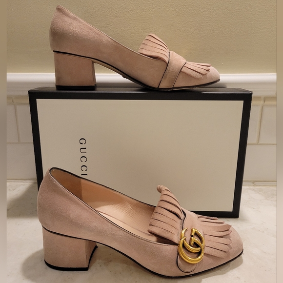 Gucci GG Marmont Pink Blush Fringe Loafer Pumps - Picture 6 of 11